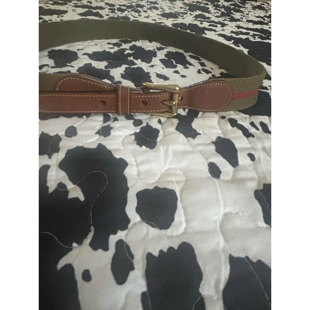 Dooney & Bourke Belt Size 36 USA Vintage Woven Solid Brass Leather Trim Stripe